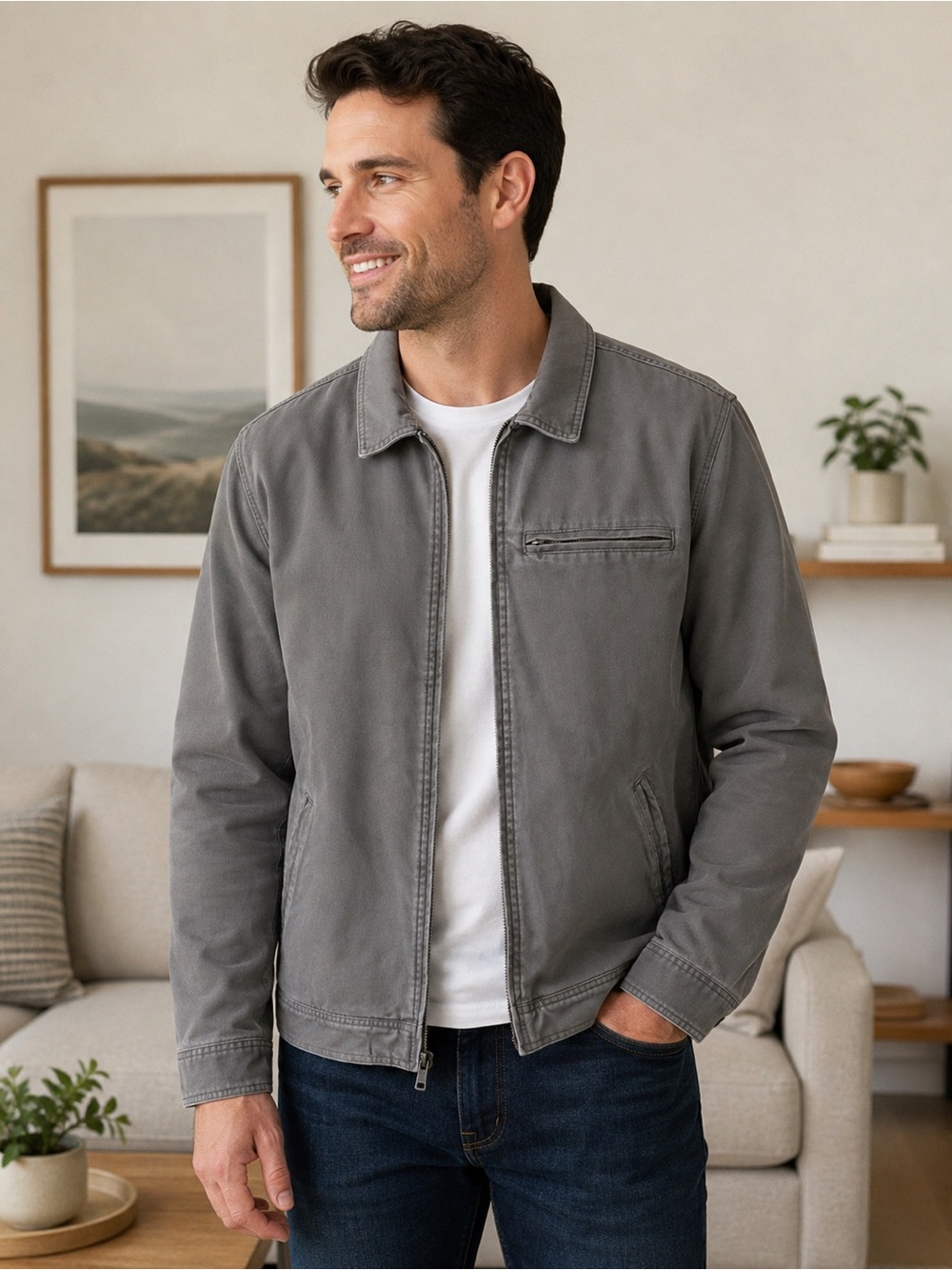 Old Navy Detroit-Style Canvas Mechanic Jacket Men M Washed Gray